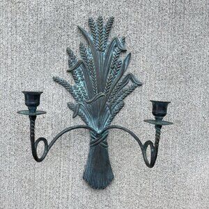 Gatco Solid Brass Metal Wheat Candle Holder Wall Sconce Verdigris Patina